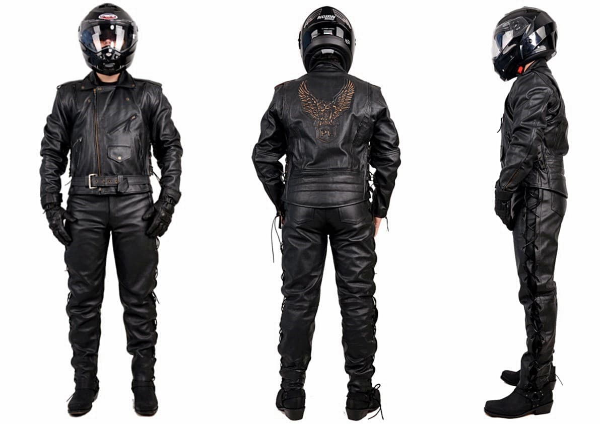 KLASYCZNY KOMPLET SKÓRZANY RAMONESKA Z ORŁEM PL + SPODNIE WIĄZANE CHOPPER, CLASSIC, CUSTOM, CRUISER. KOM047