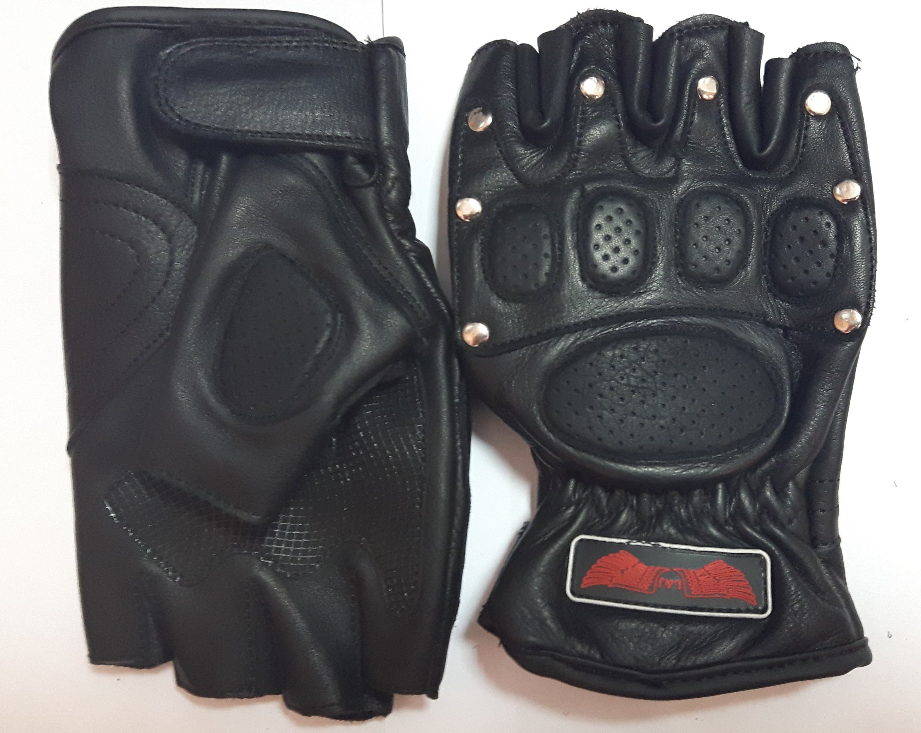 RĘKAWICE MOTOCYKLOWE SKÓRZANE LETNIE BEZ PALCÓW HF-06