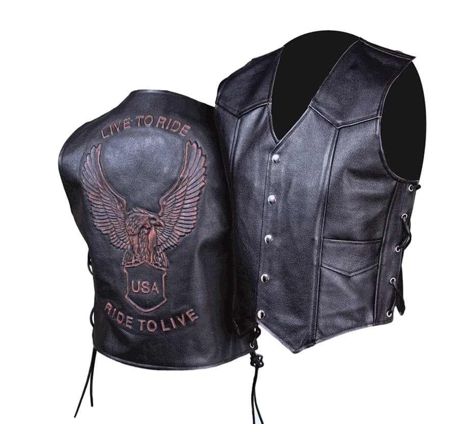KAMIZELKA MOTOCYKLOWA SKÓRZANA MĘSKA Z ORŁEM USA KM001