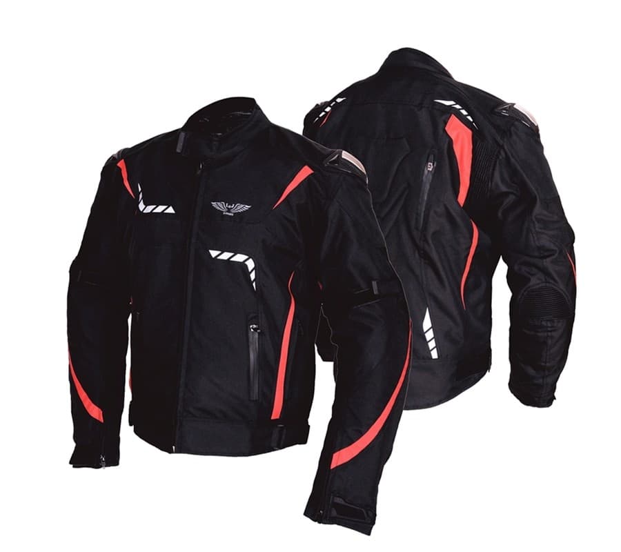 SPORTOWO-TURYSTYCZNA KURTKA TEKSTYLNA FALCON RED, MEMBRANA HUMAX 10000, PROTEKTORY SW LEVEL 2